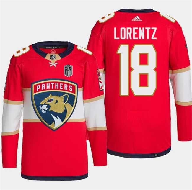 Men%27s Florida Panthers #18 Steven Lorentz Red 2024 Stanley Cup Final Patch Stitched Jersey Dzhi